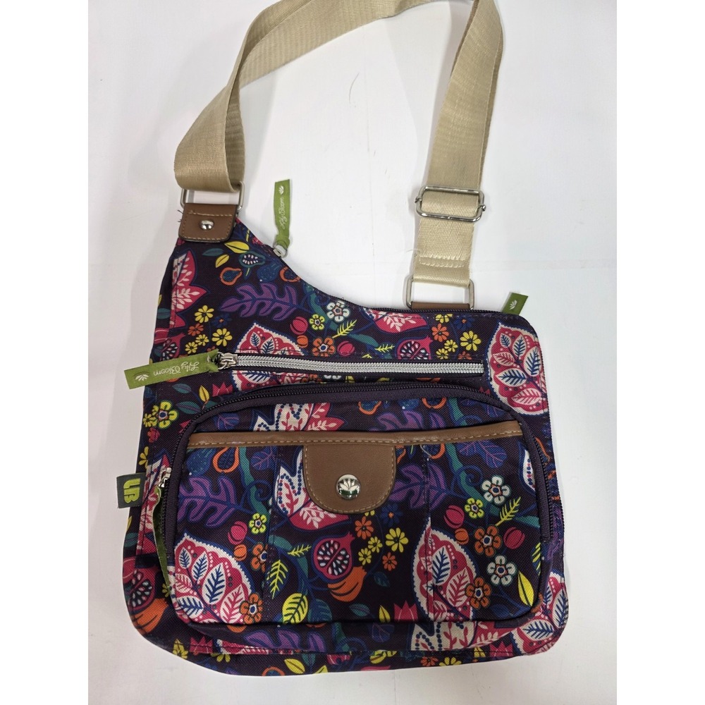 Lily Bloom Crossbody Purse Purple And Pink Floral 5 Divided Zipper Pockets
